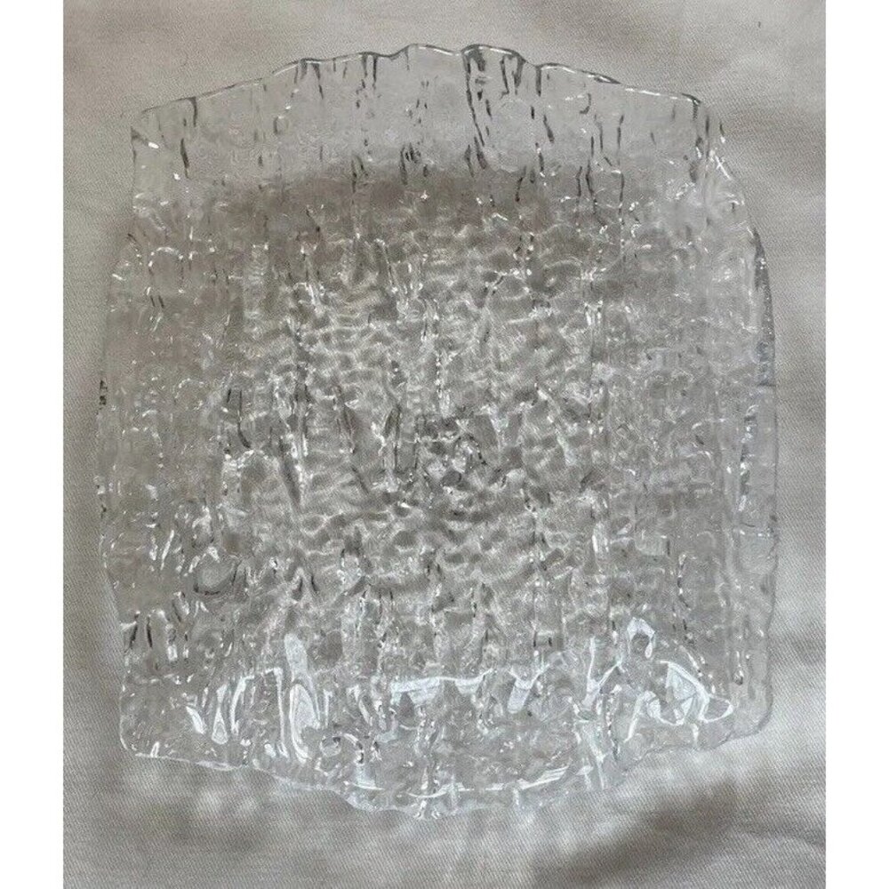 Studio Art Glass Plate Rainfall Bark Dish Tray Textured Scandinavia 7”